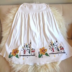 Skirt White Vintage 70's 80's Vibes Full White Floral SB Sport 100% Cotton
